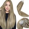 LaaVoo Extension Capelli Veri Microring, Marrone Chiaro con Biondo Highlight, 35cm 50g 50 ciocche, Capelli Remy Lisci, Volume Istantaneo, per Ufficio e Quotidiano, Colore P8-24