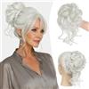 Sofeiyan Chignon Capelli Finti con Elastico, Ondulato Chignon Finto per Capelli Sintetica Coda di Cavallo Posticci per Capelli Spessi Updo per Donne, 50g Bianco-Grigio