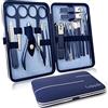 Leipple Tagliaunghie Set Professionale - Grooming Kit Strumenti per Manicure e Pedicure 18pcs con Lussuosa Custodia da Viaggio in Pelle (Blu Scuro)
