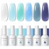 PEACECOLOR Smalto Semipermanente Unghie, 6 Colori Jelly Gel Smalto per Unghie Trasparente Blu Soak Off UV/LED Jelly Gel Nail Polish, Nail Art Kit de Manicure