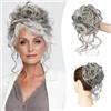 Sofeiyan Chignon Capelli Finti con Elastico, Ondulato Chignon Finto per Capelli Sintetica Coda di Cavallo Posticci per Capelli Spessi Updo per Donne, 50g Grigio e Punte Bianche
