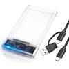 OTraki Case Hard Disk 2.5'' 5Gbps USB 3.1 Gen 1 Case SSD 2.5 per SATA III 7mm/9.5mm SSD HDD Fino a 6TB, Custodia per Disco Rigido Esterno con Cavo USB C a C/A per Xbox/PS5/Laptop/PC (Trasparente)