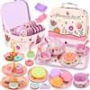 NCKIHRKK 48 Pezzi Set da tè Giocattolo per Bambini, Cibo Accessori Cucina - Dessert Giocattoli con Gelato Vassoio Servizio, Set da Tè in Latta Regalo per Bambina Bambini 3 4 5 6 7 8 Anni