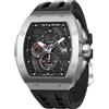 TSAR BOMBA Orologi da uomo Tonneau di lusso da impermeabile fino a 50 m, vestito da uomo, subacqueo, grande quadrante quadrato,8211QII-Silverblack