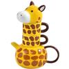 RORA Set di teiera in ceramica con 2 tazze da tè, dipinta a mano, motivo giraffa, per caffè e latte (500 ml)