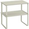SONGMICS Scaffale Portaspezie, Set di 2 Organizzatori da Cucina Espandibili, Scaffale da Cucina Impilabile, Metallo e Legno Ingegnerizzato, Beige Cappuccino KCS002K01