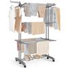 SONGMICS Stendibiancheria, Stendino Pieghevole a 4 Livelli, con Ruote e Ali Richiudibili, 63,5 x 125,5 x 173 cm, Capiente, Uso Interno ed Esterno, Grigio Tortora LLR703G01