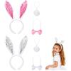 WUERKIYA Orecchie da Coniglio 6 Pezzi Cerchietto Per Capelli Coda di Coniglio Cravatta di Coniglio per Bambini Ragazza Donna Adulti Festa di Pasqua o Decorazione del Costume - Bianco + Rosa