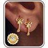 MILACOLATO Orecchini Donna Argento 925 Orecchini Cerchio Bambina Fiocco 14K Oro Placcato Anallergici Piercing Orecchio con Zirconia Cubica a Bottone Set Huggie Hoop Gioielli Donna Argento Oro-DG