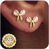 MILACOLATO Orecchini Donna Argento 925 Orecchini Cerchio Bambina Fiocco 14K Oro Placcato Anallergici Piercing Orecchio con Zirconia Cubica a Bottone Set Huggie Hoop Gioielli Donna Argento Oro-BG