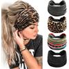 Kavya 4 Pezzi Fasce Per Capelli Donna,Kavya Larga Fascia Elastici Stampa Leopardata Boho Alla Moda Floreale Accessori Per Lavoro Quotidiano Yoga(A)