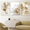 JCSMHVLA Botanical Wall Art - Tela da parete con fiori bianchi e foglie dorate, stampe boho neutre, decorazione da parete per camera da letto, senza cornice