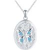 CONILOK Rosa Farfalla Foto Collana Donna Argento 925 con Zircone: Ovale Ciondolo Personalizzato con Foto-Portafoto Medaglione Amuleto Collane per Ragazze-Gioielli Regali per Mamma Amici Moglie Blu