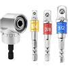 QWORK® Adattatore per avvitatore ad angolo di 105°, codolo esagonale per trapano, con 3 pezzi adattatore per presa 1/4 3/8 1/2