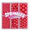 Miss doozy Perle Commestibili Rosso per Decorazioni (130g) - 4 Misure di Perline per Decorare Torte, Cupcake & Biscotti - Ideali per Matrimoni, Compleanni, Halloween, Natale, Sprinkles (2mm, 4mm, 7mm, 10mm)