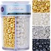 Miss doozy Perle Commestibili Bianco, Oro, Argento & Nero per Decorazioni (130g) - Perle di Zucchero in 4 Misure per Torte, Cupcake, Biscotti & Altro, Pearl Sprinkles
