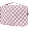 Narwey Beauty Case da Viaggio, Beauty Case da Appendere per Donna Uomo, Borsa da toilette Wash Bag da Travel Kit Viaggio, Trousse Pochette Trucchi Donna per Viaggio Accessori (Scacchiere Rosa Polvere)
