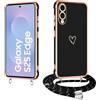 E-Lush Cover per Samsung Galaxy S25 5G Edge con Cordino, Sottile Cuore Amore Elettrolitico Cover per Samsung Edge, Morbido TPU Silicone Custodia con Regolabile Collana Antiurto Protettiva, Nero