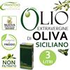 OLIO EXTRAVERGINE DI OLIVA 3 LITRI ITALIANO SICILIANO NON FILTRATO NOVELLO 2026