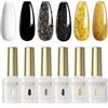 ROSALIND Smalti Semipermanenti Bianco Nero Glitter Nero Giallo Oro 6Pcs Smalto Semipermanente Glitterato UV LED Smalto Per Unghie Soak Off Gel Polish 6ml