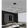 WayLuoung LED Lampadario Metallo | 4 Cerchi 20+40+60+80cm | 100W Lampada Sospensione Soffitto Anelli, Telecomando Dimmerabile 3000-6000K, Lampada Sospensione Paralume Acrilico Soggiorno Camera【Nero】