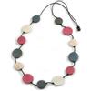 Avalaya Collana in corda di cotone nero con perline a forma di moneta, colore rosa/grigio/bianco, lunghezza massima 100 cm, regolabile, Misura unica, Legno Cordoncini legno, Nessuna pietra preziosa