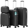 PROVITERA Set 4 Valigie Rigide con Beauty Case in Polipropilene Ultra Resistente agli Urti, Trolley Manico Telescopico e Ruote Easy Roll, Serratura Codice Rinforzata e Design Moderno (Nero)