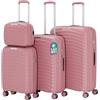 PROVITERA Set 4 Valigie Rigide con Beauty Case in Polipropilene Ultra Resistente agli Urti, Trolley Manico Telescopico e Ruote Easy Roll, Serratura Codice Rinforzata e Design Moderno (Rosa)