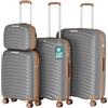 PROVITERA Set 4 Valigie Rigide con Beauty Case in Polipropilene Ultra Resistente agli Urti, Trolley Manico Telescopico e Ruote Easy Roll, Serratura Codice Rinforzata e Design Moderno (Grigio)
