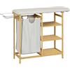 HOMCOM Cestino Portabiancheria in Bambù e Poliestere con Asse da Stiro e Ripiano a 3 Livelli, 113x34x82 cm
