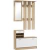 HOMCOM Mobile Appendiabiti 3 in 1 con Scarpiera e Specchio, Ganci e Cassetti, in Legno, 90x24x177 cm, Bianco e Quercia