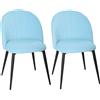 HOMCOM Set 2 Sedie da Pranzo Imbottite con Schienale a Conchiglia in Velluto, 52x55x79 cm, Azzurro | Aosom Italy