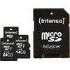 Intenso Scheda microSD Premium da 64 GB, confezione da 3 con adattatore SD, velocità di lettura fino a 90 MB/s, classe 10 UHS-I, scheda di memoria per smartphone