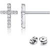 Bellitia Jewelry Piccoli Orecchini a Bottone Lobo a Croce con Zirconia Cubica in Argento 925 Orecchini Carini per Donne Ragazze, Argento Placcato in Platino/Oro/Oro Rosa