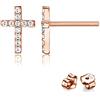 Bellitia Jewelry Piccoli Orecchini a Bottone Lobo a Croce con Zirconia Cubica in Argento 925 Orecchini Carini per Donne Ragazze, Argento Placcato in Platino/Oro/Oro Rosa