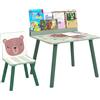 Set sedia e tavolino per bambini con ripiano portaoggetti, in mdf e legno di pino, verde