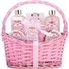 BRUBAKER Cosmetics - Grazie Mamma - Set da Bagno e Doccia - Profumo Vaniglia Rosa - Confezione Regalo 7 Pezzi in Cestino Rosa