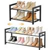 Sifxouped Scaffale per Scarpe Estensibile, 47-82,5 cm, 2 Ripiani in Metallo Nero Scaffale Telescopico Salvaspazio per Corridoio Ingresso e Armadio Stabile e Sottile