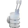 Wenko 18779100 Turbo-Loc Bicchiere Portaspazzolini, Fissaggio Senza Trapano, Acciaio, Polipropilene, 9 x 10 x 7,5 cm, Cromo/Bianco