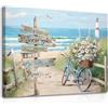 Dazzlewall Incorniciato Poster Artistico da Spiaggia per il Bagno, Stampe Murali di Biciclette Costiere, Decorazione Murale Paesaggio Marino, Quadro Blu Spiaggia per la Camera da Letto 30x40 cm