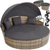 tectake® Isola Prendisole in Rattan, Isola Divano da Esterno con Tettuccio Parasole Pieghevole, Morbidi Cuscini, Componibile, Tavolino e Lettino, Resistente ai Raggi UV, per Giardino - Naturale