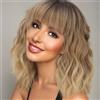 colorful panda Colorfulpanda - Parrucche corte a caschetto biondo ombre per donne, con radici scure, capelli mossi con frangia, capelli sintetici resistenti al calore naturali, per uso quotidiano e cosplay, 35,5 cm
