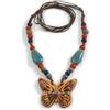 Avalaya Collana in corda di seta marrone con ciondolo a forma di farfalla in legno, 70 cm L/leggera variazione di colore/irregolarità naturali