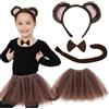 UILYNIU 4 Pezzi Costumi da Scimmia Costume Animale Orecchie di Scimmia Fascia Coda Lunga Scimmia Farfallino Tutu, Scimmia Cosplay per Bambino Fancy Dress Halloween Carnevale Festa Costume (Scimmia)