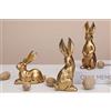 WONDROUS' DECO Set di 3 statuine decorative in resina a forma di coniglietto pasquale, in oro brillante, decorazione per la casa, idea regalo