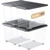 Rotho CORE Plus - Scatole portaoggetti con coperchio, robuste maniglie in plastica richiudibili, per alimenti, trasparente/nero (4 x 65 l)