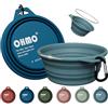OHMO Ciotola Cane Portatile con Anello Acciaio Inox (2 pz., 800ml, Blu Scuro+Azzurro), Ciotola Pieghevole Silicone per Cani Grandi, Kit Viaggio Camping