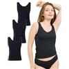 mimosso Top da donna in cotone biologico, confezione da 3 pezzi, vestibilità aderente, canottiere di alta qualità con spalline classiche (taglia S - 2XL), Nero , M