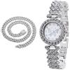 richhut Orologio di Lusso con Diamanti per Bambine - Iced Out Bling Placcato in Platino - Quadrante Motivo Farfalla 29mm Cinturino 19,5cm - Scatola Regalo Incluso - con Catena Cubana 40cm
