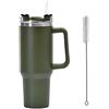 FiveMileBro Bicchiere da viaggio in acciaio inossidabile con cannuccia, tazza isolata Stanley Mug, Tazza da caffè, 40oz, 1200ml, con manico e spazzola per la pulizia (Verde)